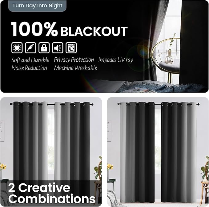 SimpleHome Ombre 100% Blackout Curtains - Image 5