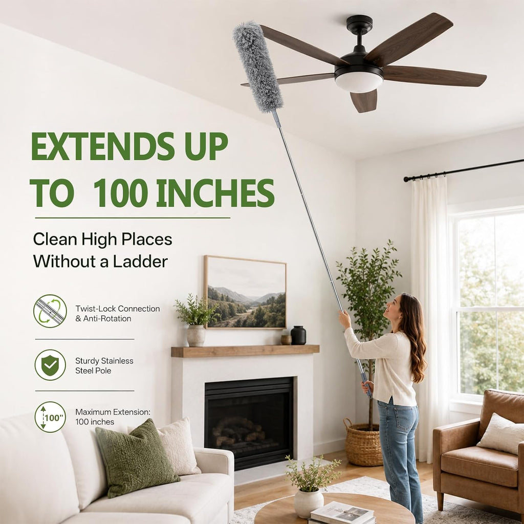 10-Piece Duster with Extension Pole, Cobweb Duster for High Ceiling