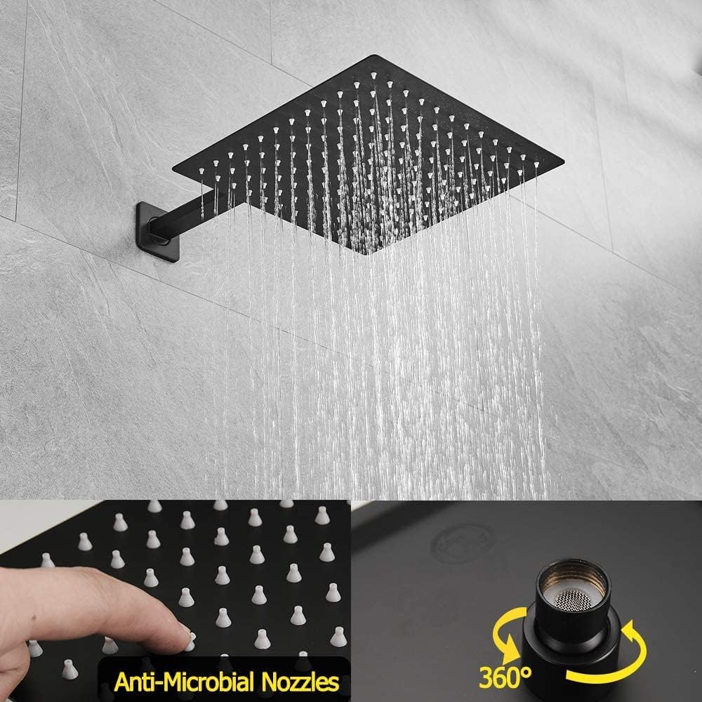 Matte Black Shower System with Tub Spout Wall Mounted Bathtub Shower Faucet Set for Bathroom with High Pressure 10" Rain Shower head and Handheld Shower Head Kit