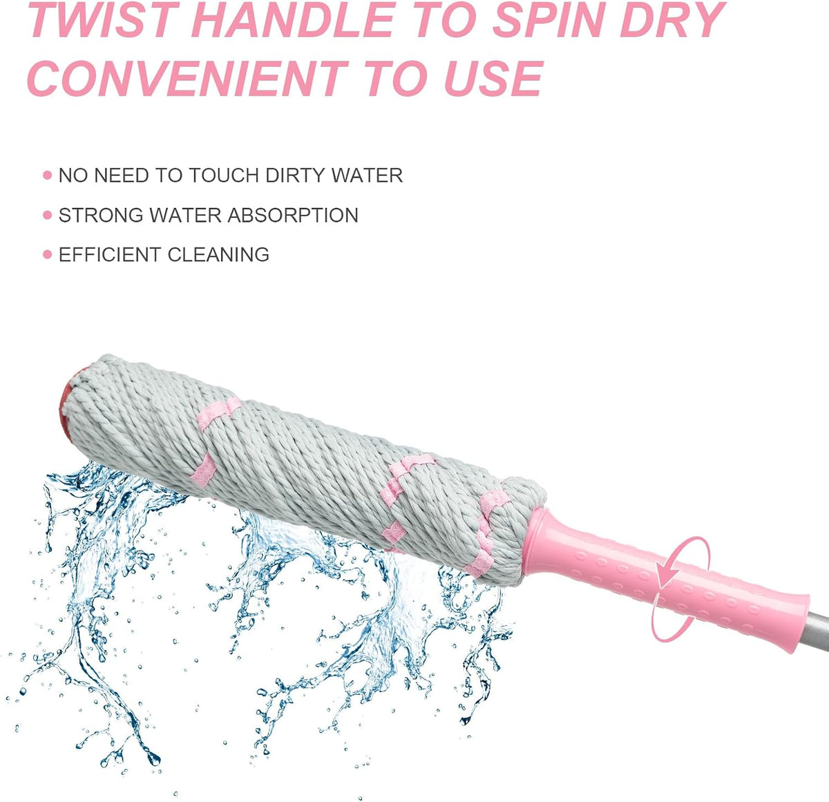 Self Wringing Twist Mops with 57 in Long Handle,Gray Pink