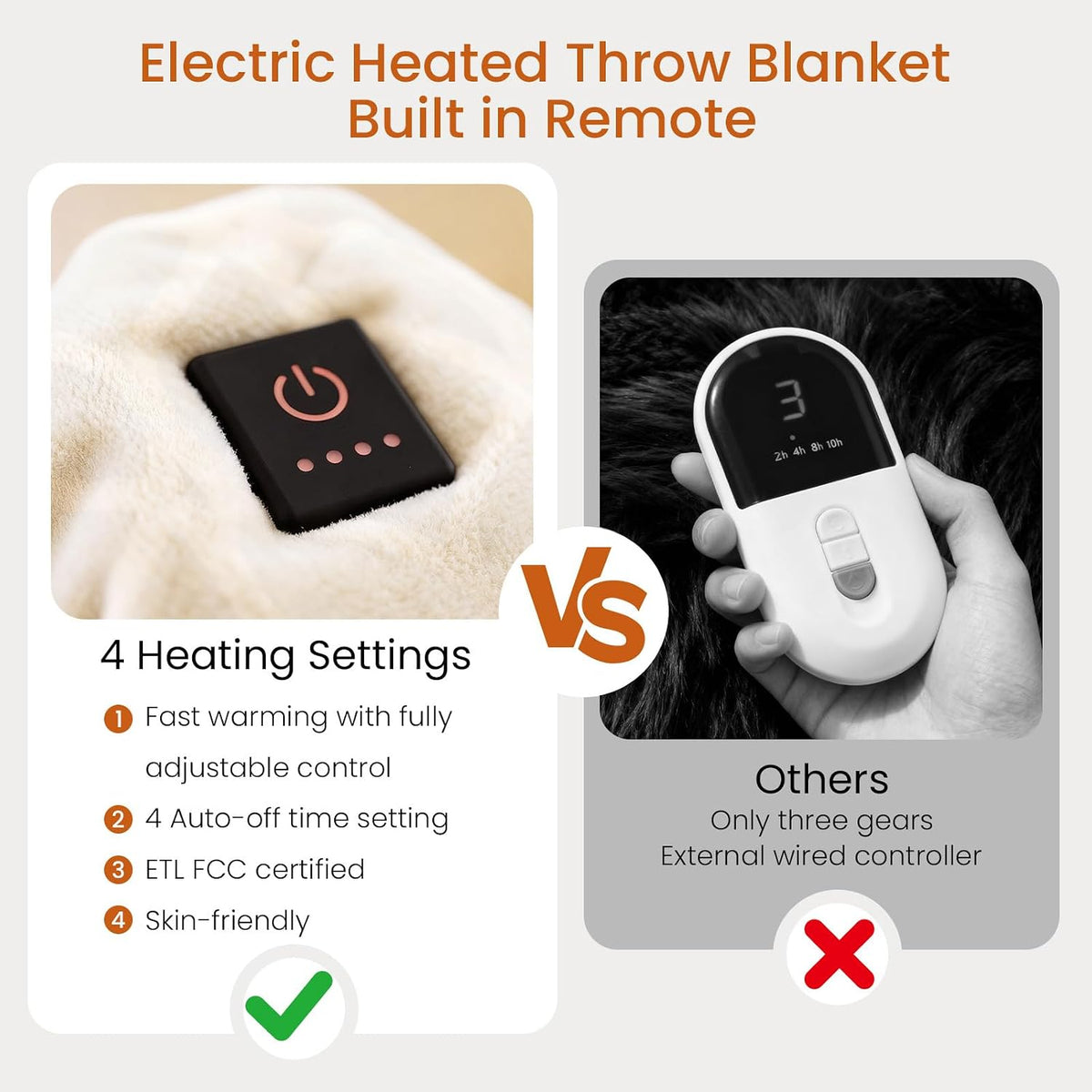 Heated Blanket Electric Throw Blanket with Built-in Button Controller