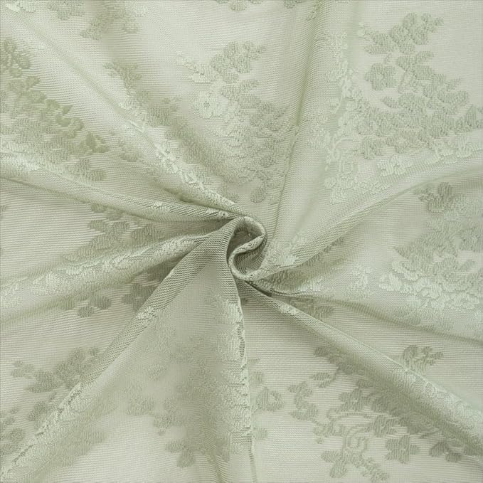 YJ YANJUN Vintage Lace Curtains 90 Inches Long-Victorian Floral Pattern Sage - Image 5