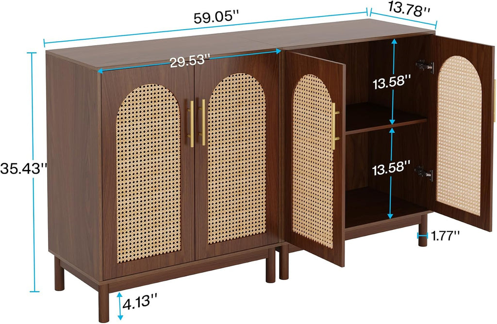 Tribesigns Set of 2 Rattan Sideboard, 59” Buffet Cabinet with Storage