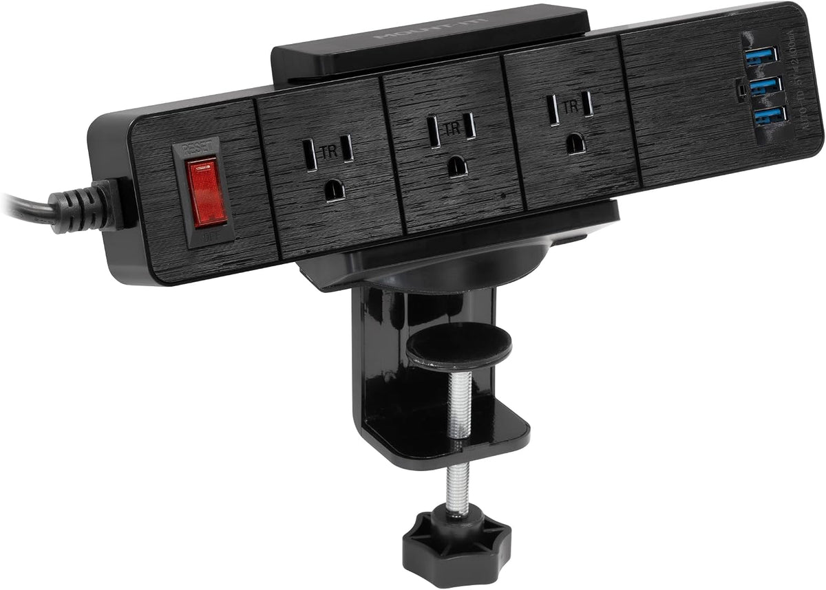 Mount-It! Desk Clamp Power Strip, 3 Outlets & 3 USB Ports