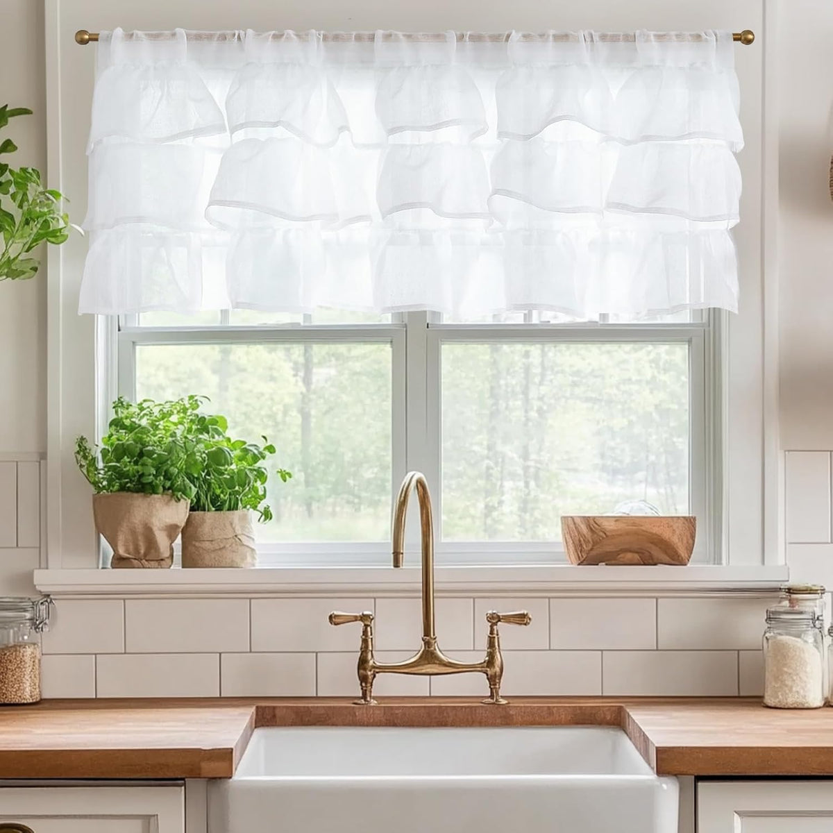 jinchan Ruffled Valance Curtain Shabbychic Farmhouse 18 Inch 1 Panel White