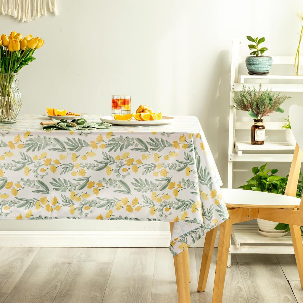 GLORY SEASON Machine Washable Flowers and Leaves Printed Tablecloth Oblong Table Cover for Outdoor Indoor Dining Parties Dining Patio Kitchen Decor RectangleTable Cloth