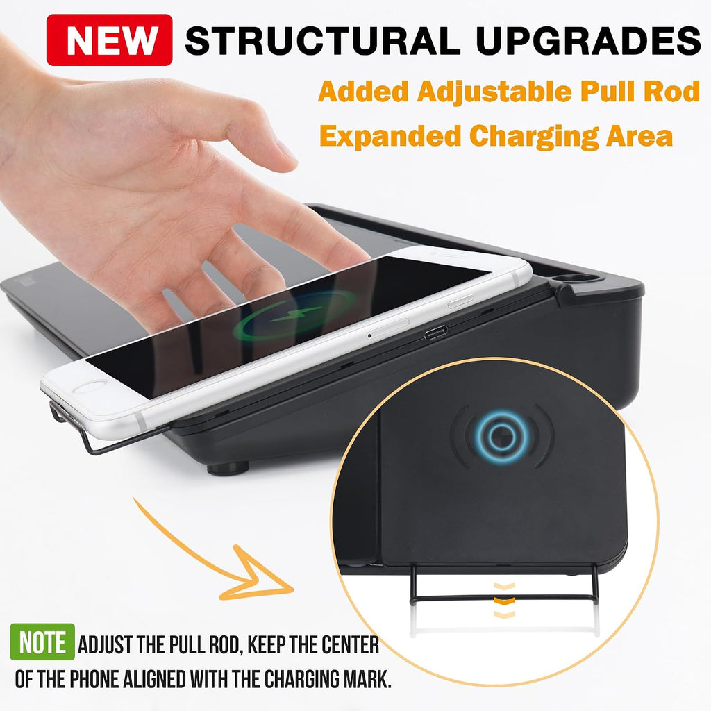 SELEAD Desktop Glass Whiteboard with Wireless Charger and Storage, Black