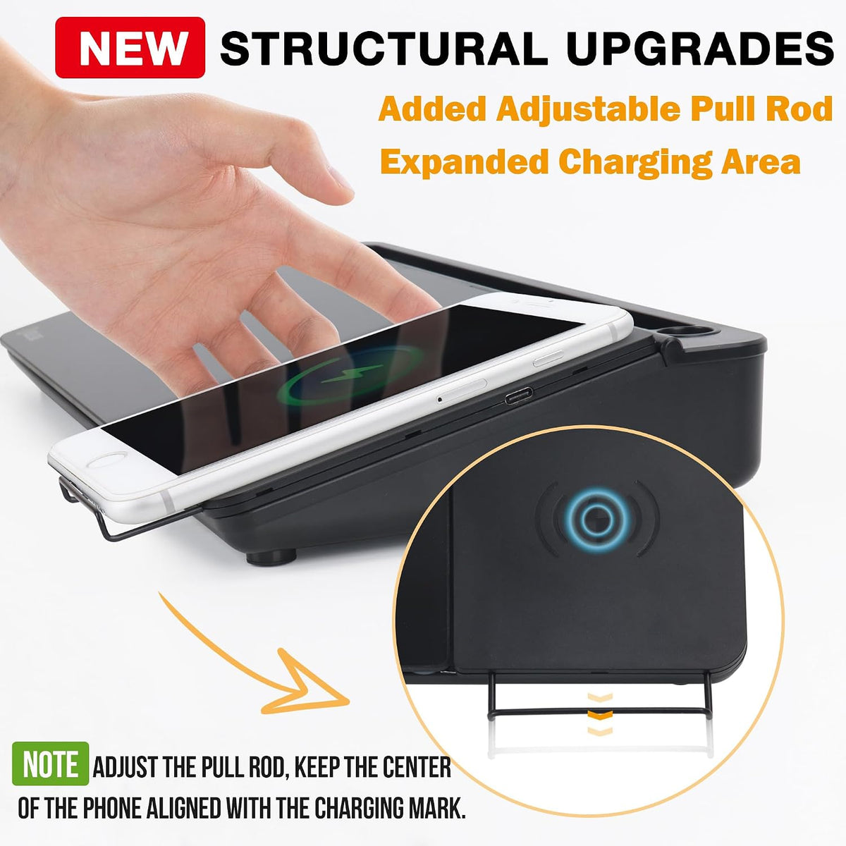 SELEAD Desktop Glass Whiteboard with Wireless Charger and Storage, Black