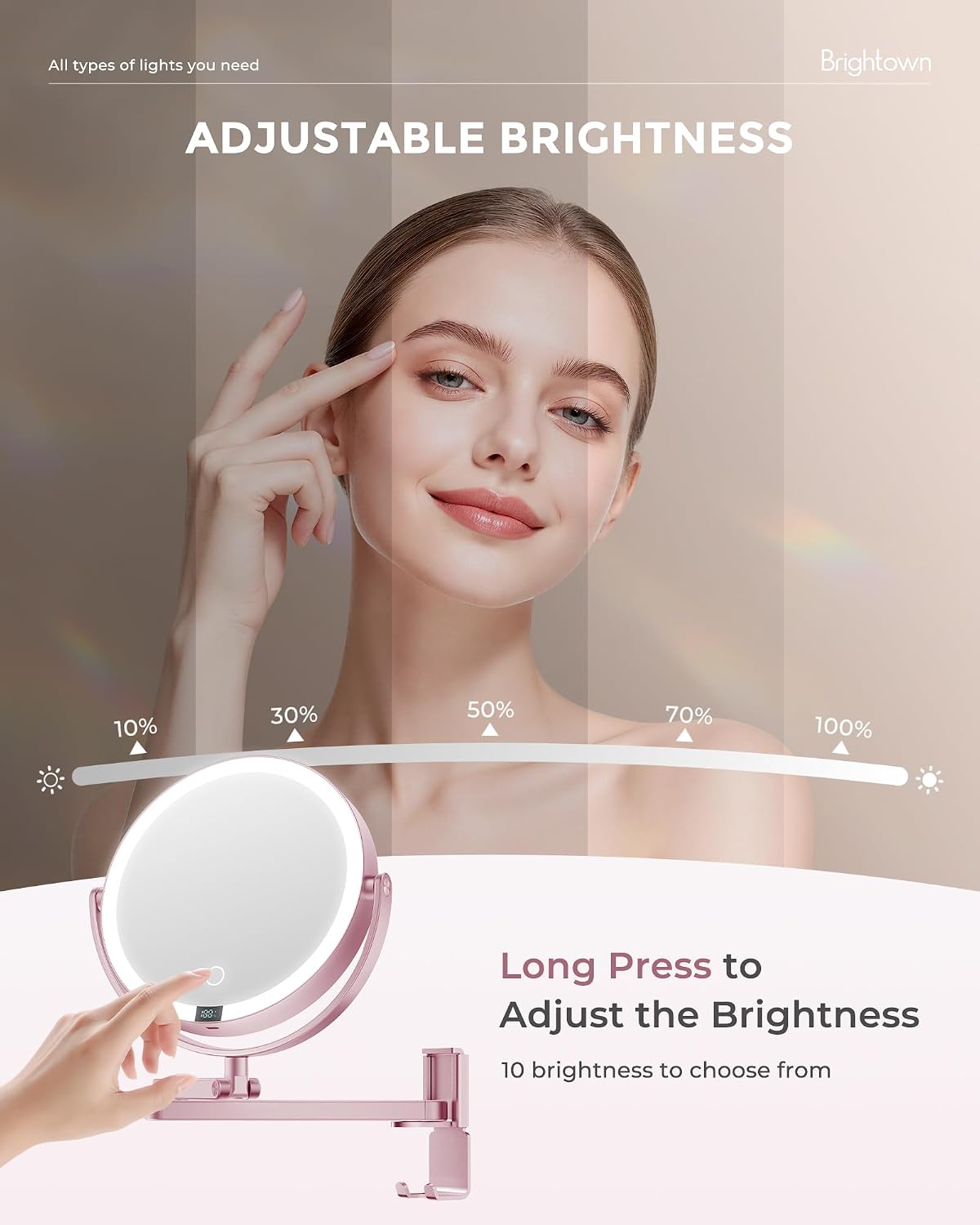8" Wall Mounted lighted Makeup Mirror,Double Sided 1x/10x Magnifying Mirror