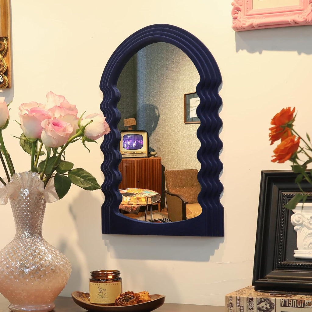 Small Wavy Wall Mirror Living Room Decor,Irregular Mirrors,Dark Blue