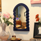 Small Wavy Wall Mirror Living Room Decor,Irregular Mirrors,Dark Blue