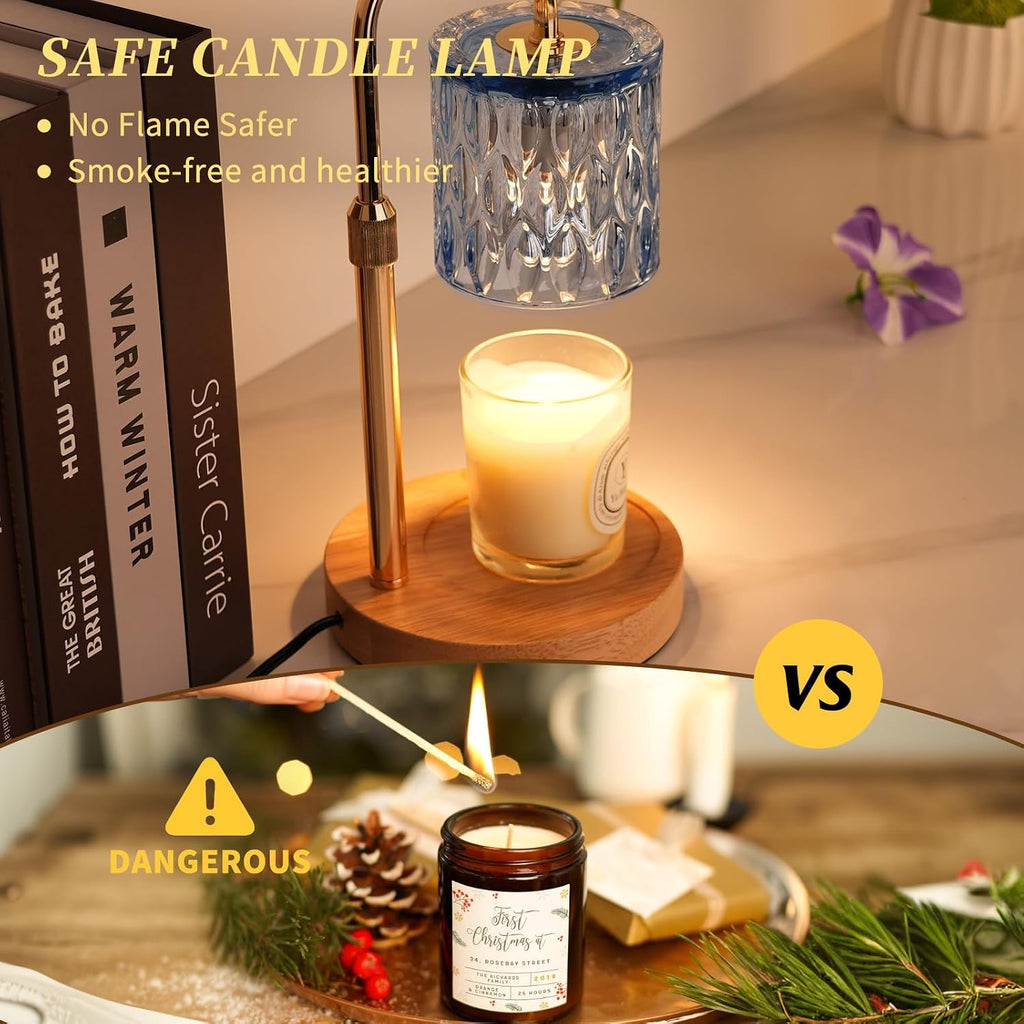 Blue Candle Warmer Lamp with Timer, Birthday Gifts for Women Home Decor