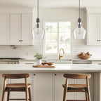 INK+IVY Auburn Pendant Kitchen Lighting for Dining Room, Industrial Lights, Hand-blown Glass Bell Shaped Pendant Light for Kitchen Island, Foyer, Bedroom, 9" Dia x 95.5" H, Bronze/Clear