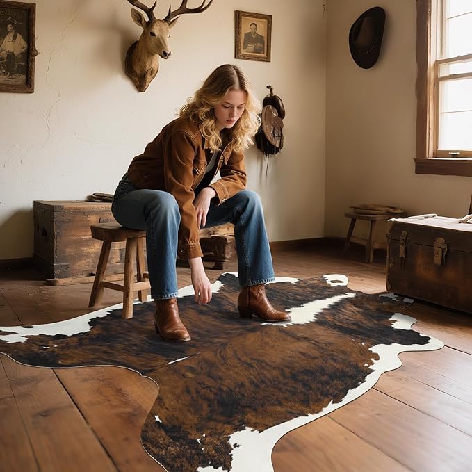 AROGAN Western Decor Faux Fur Cowhide Rug, 5.2x6.3 Feet Premium Animal Skin Cow - Image 4