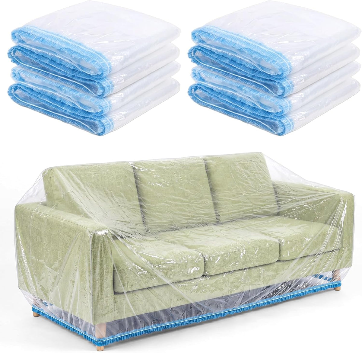 10 Pcs Plastic Couch Cover for Moving, Clear Sofa Protector 94"W x 185"L