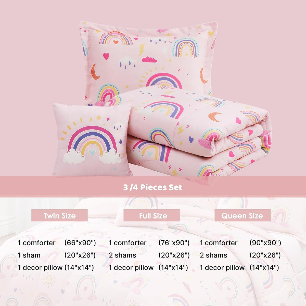 Twin Comforter Set for Girls-3 Pieces Rainbow Glow in the Dark Twin Bedding