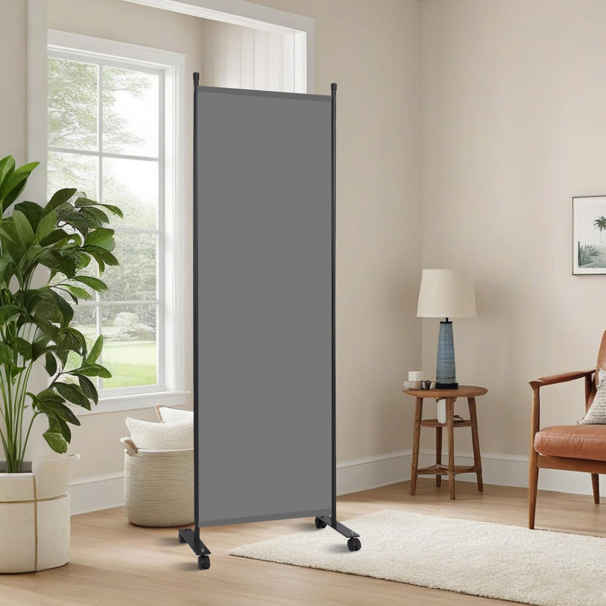 Room Divider 6FT 4 Panel Folding Wall Divider with Lockable Wheels,Beige