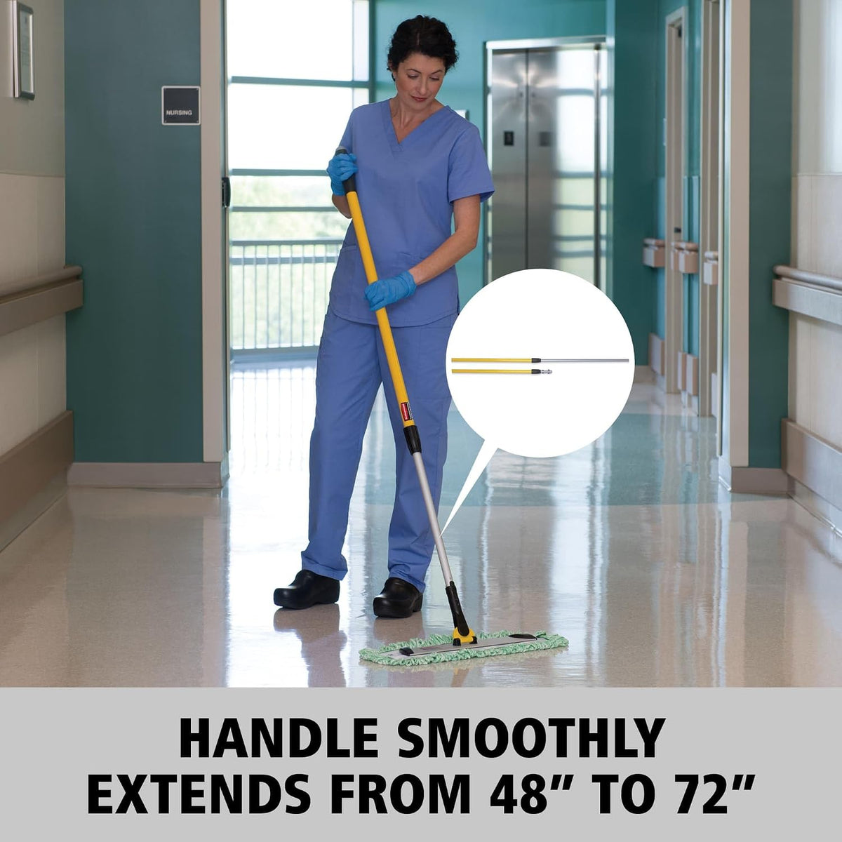 Rubbermaid Commercial Products HYGEN Quick-Connect Adjustable Extension Handle/Pole, Lightweight Cleaning Tool for Floors/Walls/Ceilings/Windows for Janitorial/Residential/Commercial/Business, 4ft - 6ft, Aluminum, Yellow