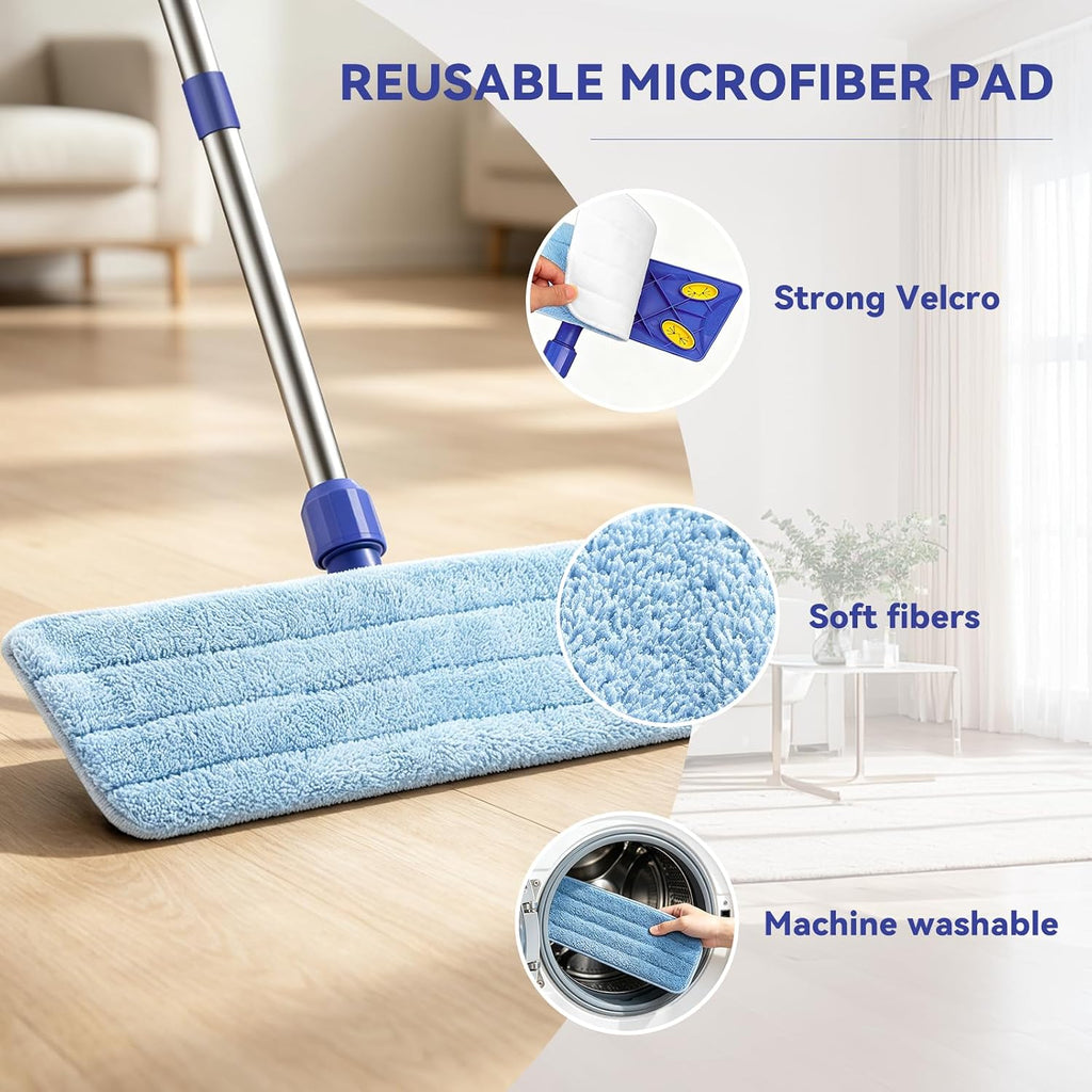 Microfiber Flat Mop for Hardwood Multi‑Surface Floor Cleaning, Blue