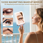 Mocado Travel Makeup Mirror with Light, 1x/10x Magnifying Mirror With Light, 3 Colors Lighted Magnifying Mirror, 2000mAh Rechargeable Lighted Makeup Mirror, Dimmable Touch, Memory Function (Rose Gold)