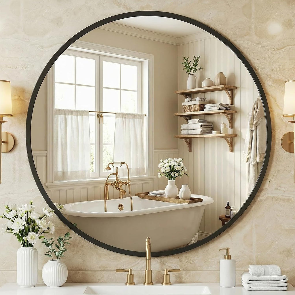 NEWBULIG 20-Inch Round Wall Mirror, Bathroom Wall Circle Mirror