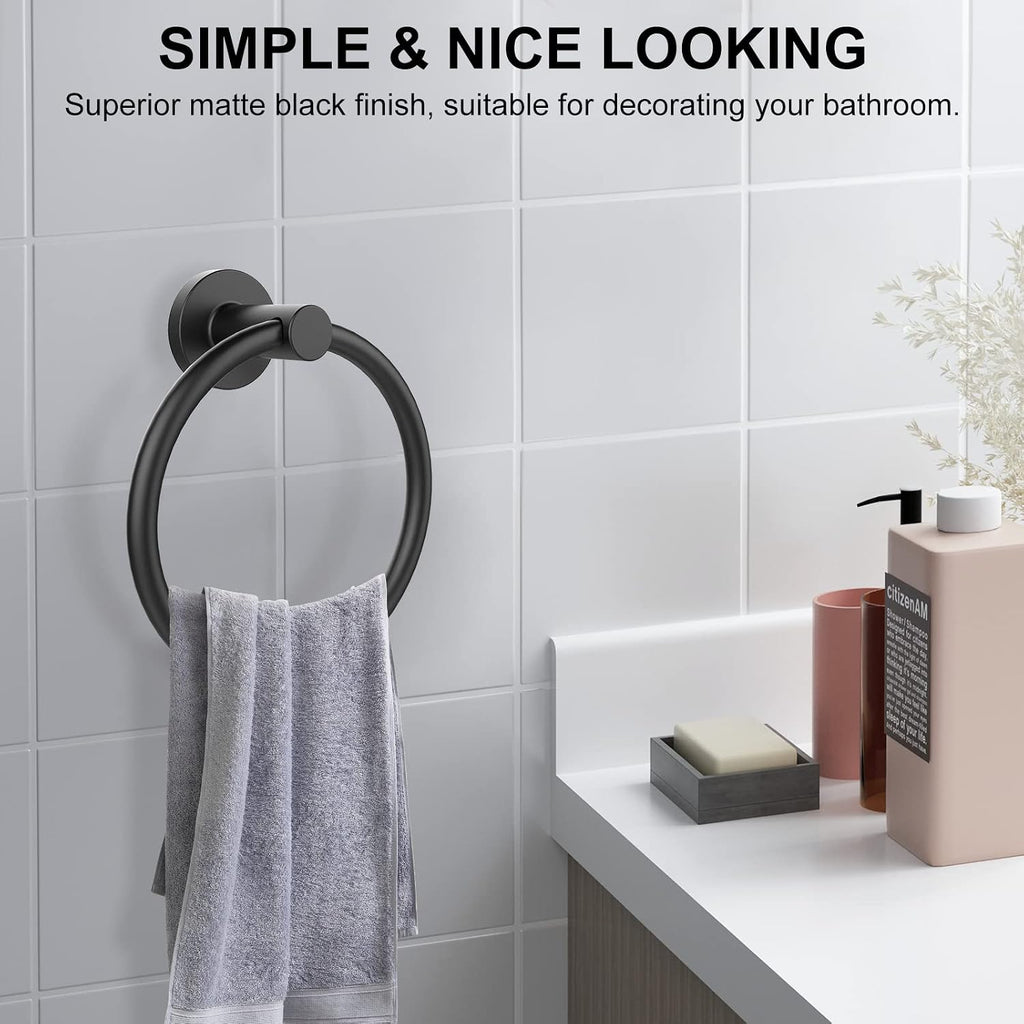 SetSail Towel Holder for Bathroom Wall Matte Black Towel Ring, 2 Pack