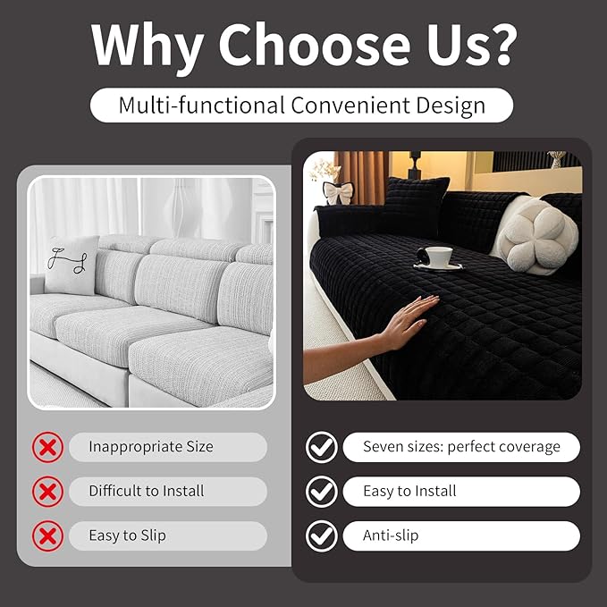 Velvet Couch Cover, Plush Sectional Sofa Cover Washable, Anti Slip Sofa - Image 3
