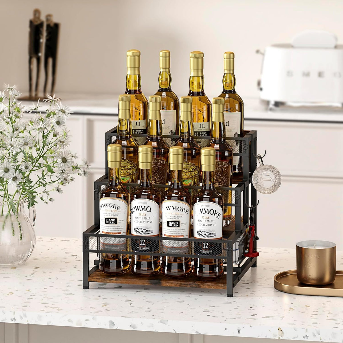 LOTEYIKE 3 Tier Coffee Syrup Rack Organizer 12 Water Bottles Holder Stand