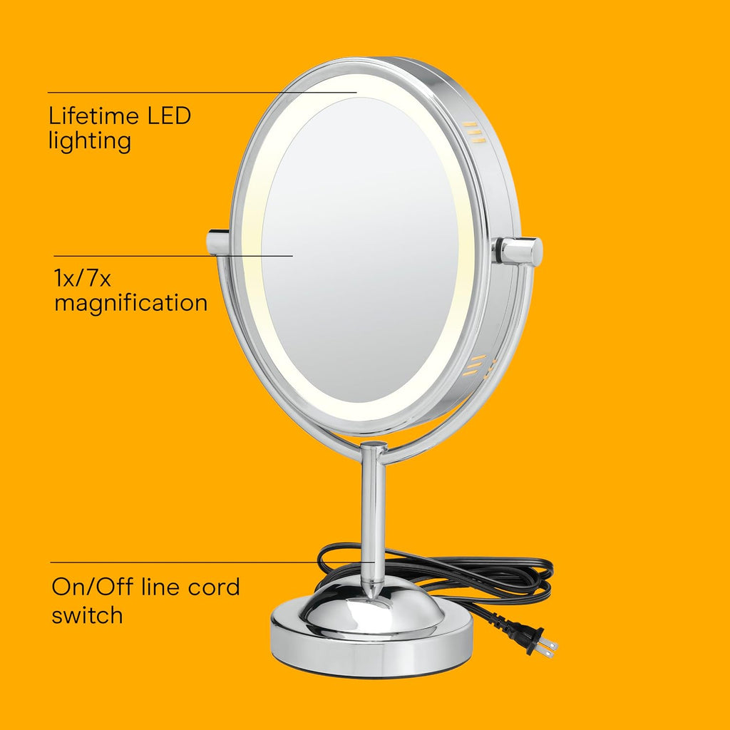 Conair Lighted Vanity Mirror, LED, 1X/7X Magnifying, Double Sided