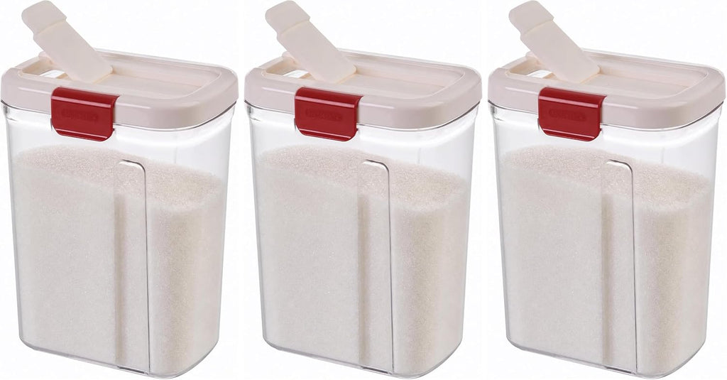 Progressive PrepSolutions Sugar Keeper – Airtight Storage Container for Keeping Sugar Fresh, BPA-Free, 4 lb Capacity, Easy Pour Design, White/red