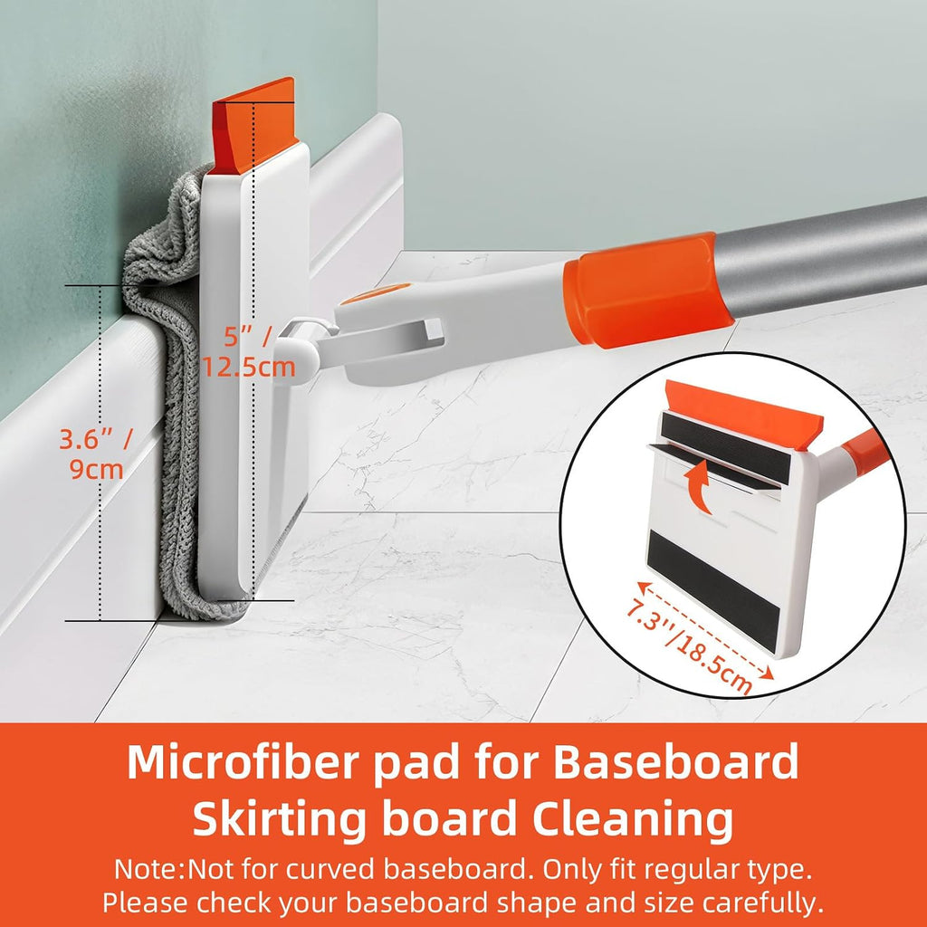 Qaestfy Wall & Baseboard Cleaner Mop Tool with 49'' Long Handle for Cleaning Window Floor Skirting Board Ceiling Bathtub Tub Tile Scrubber Brush Duster with 4 Reusable Pads