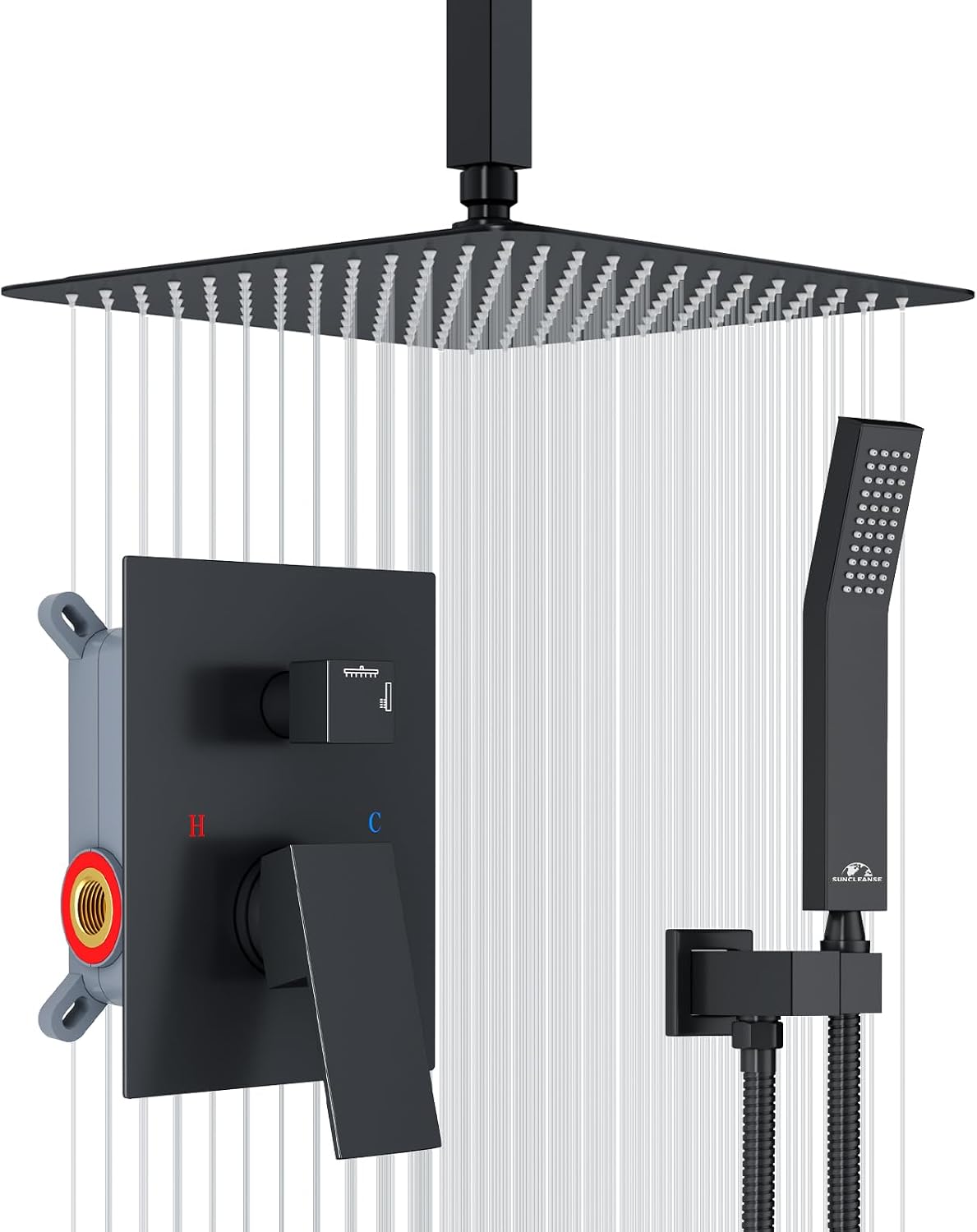 SunCleanse Rainfall Shower Faucet Set with High Pressure in Matte Black