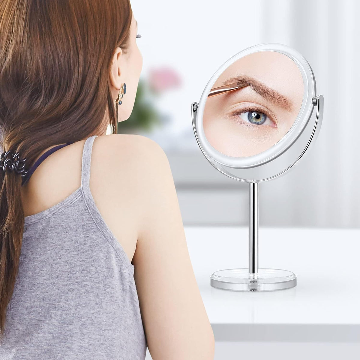 MIYADIVA 20X Magnifying Makeup Mirror,Double Sided 1X & 20X Magnifying Mirror with Stand,Tabletop Magnified Vanity Mirror with 360°Rotation for Bathroom or Bedroom 7.8 Inch