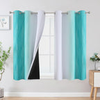 Estelar Textiler Teal and Greyish White Blackout Curtains 45 Inch Length by ESTELARTEXTILER