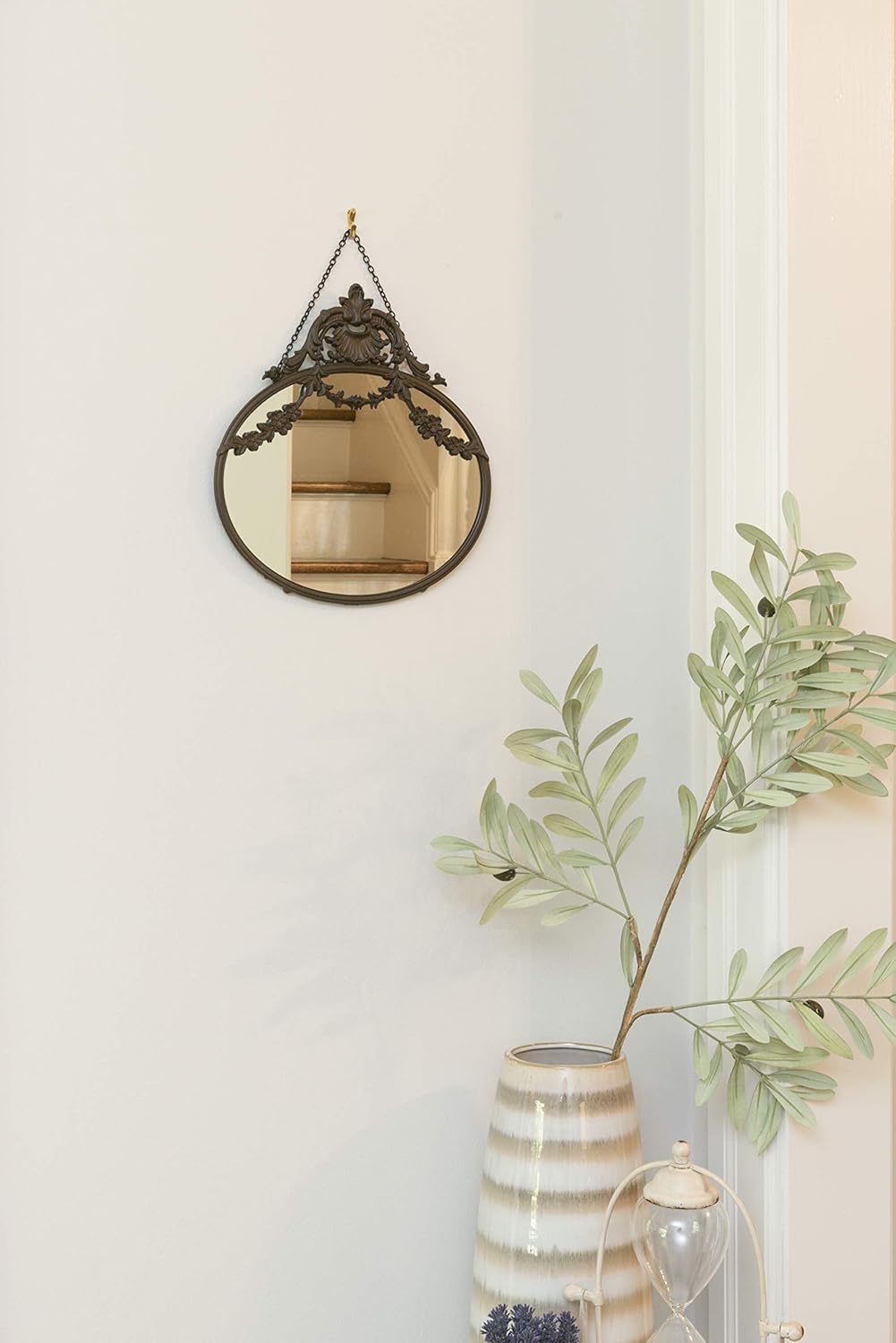 Creative Co-Op Pewter Framed Wall Mirror with Decorative Chain and Antique Finish, Bronze