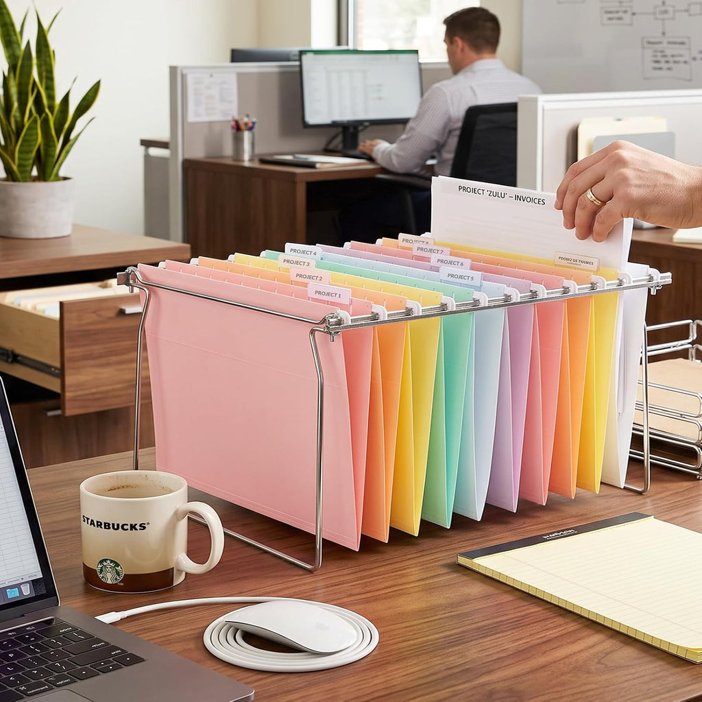 SUNEE Plastic Hanging File Folders,12 Pack Letter Size Hanging File Folders with 1/5-cut Tabs,Stay Organized for Your Home and Office Bulk File,Documents and Paper,6 Pastel Colors