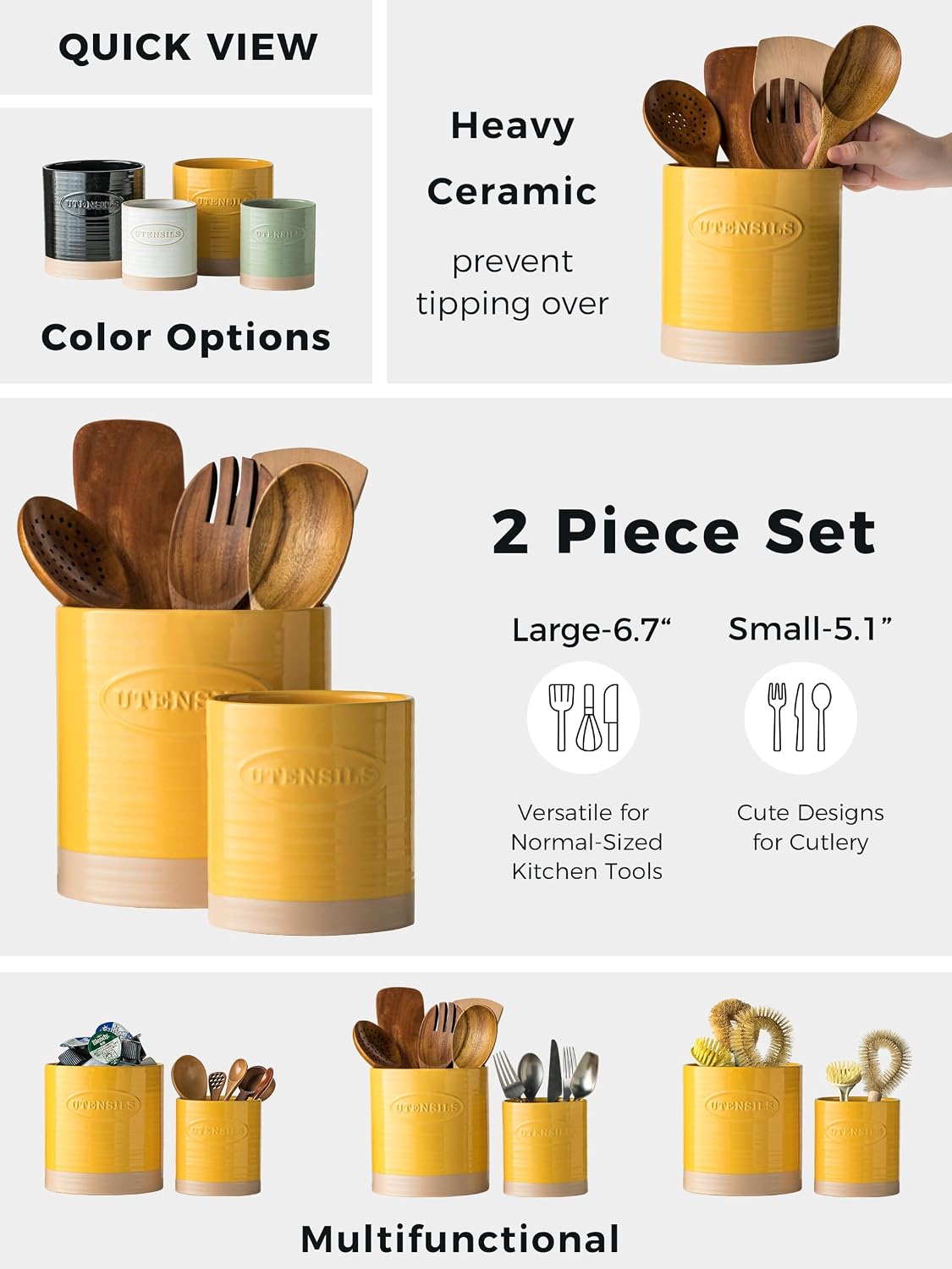 YHOSSEUN Kitchen Utensil Holder Set of 2,Utensil Holder for Kitchen Counter