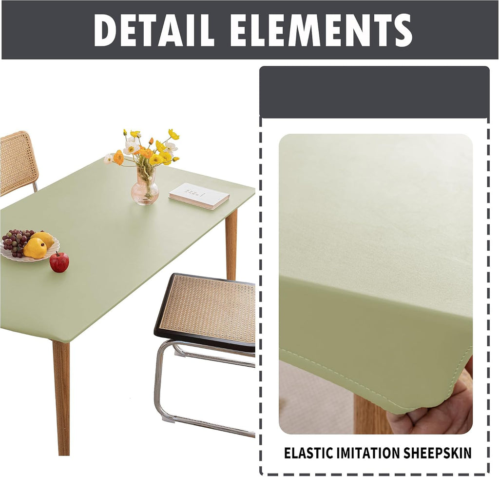 PU Stretch Fitted Rectangle Tablecloth with Elastic Edge 31 x 55 Inch Waterproof Oil Proof Table Cloth Wipeable Table Cover for Indoor Outdoor Furniture Protect (Green,31"x55")