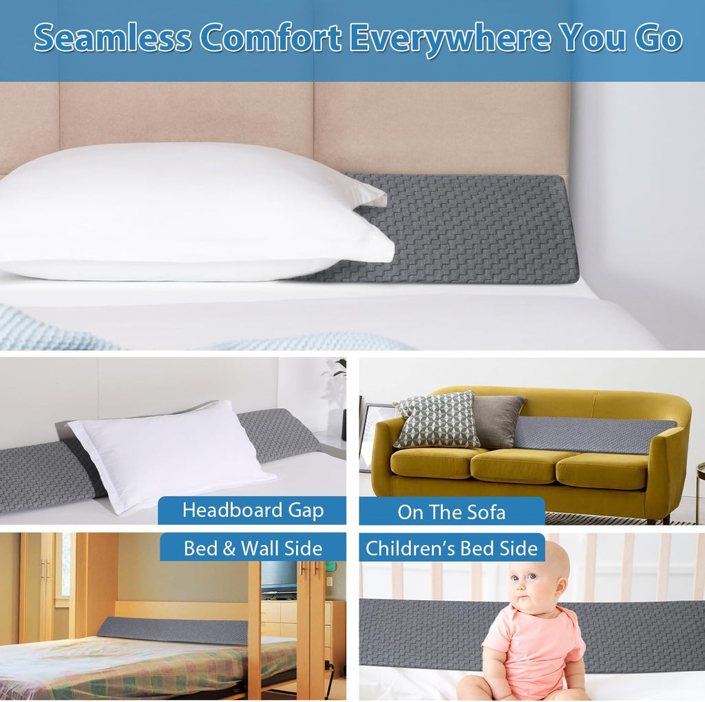 Teemour Queen Bed Wedge Pillow for Headboard Gap/Bed Wedge Gap Filler/Headboard Pillow/Mttress Gap Filler, Close Gap (0-7") Between Headboard and Mattress Stop Pillow Falling Down (60"x10"x6") Gray