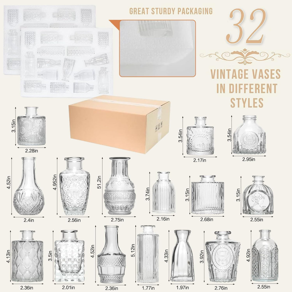 Glass Bud Vase Set of 32PCS Wedding Centerpieces for Tables,Mini Clear Bud Vases for Flowers,Small Flower Vases Suitable for Birthday Party,Anniversary,Wedding,Baby Shower (Clear, 32PCS)