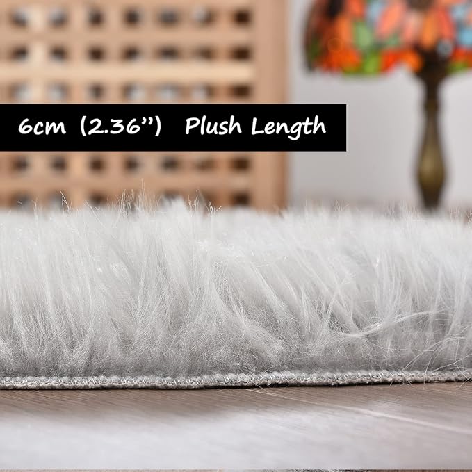 Goolela Grey Fluffy Fuzzy Furry Rug 2x6 - Image 3