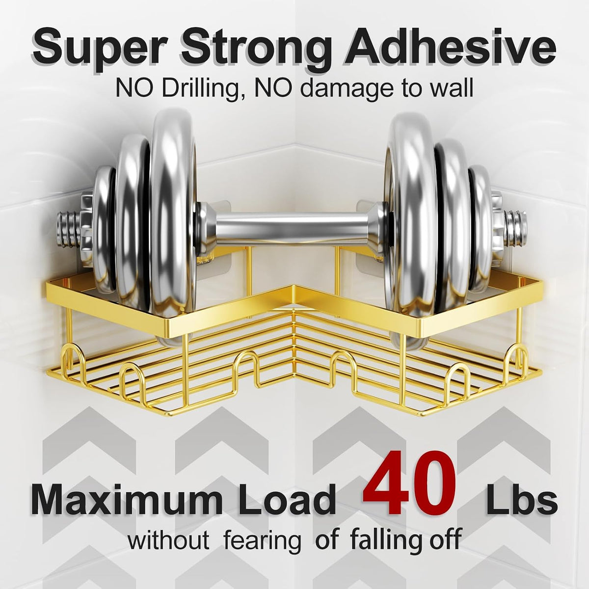 Corner Shower Caddy, 5 Pack Adhesive Stainless Steel Organizer, Gold