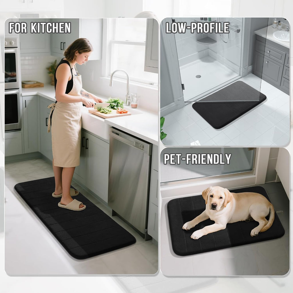 Yimobra Memory Foam Bath Mat, Soft Absorbent Bathroom Rug, 24x17, Black