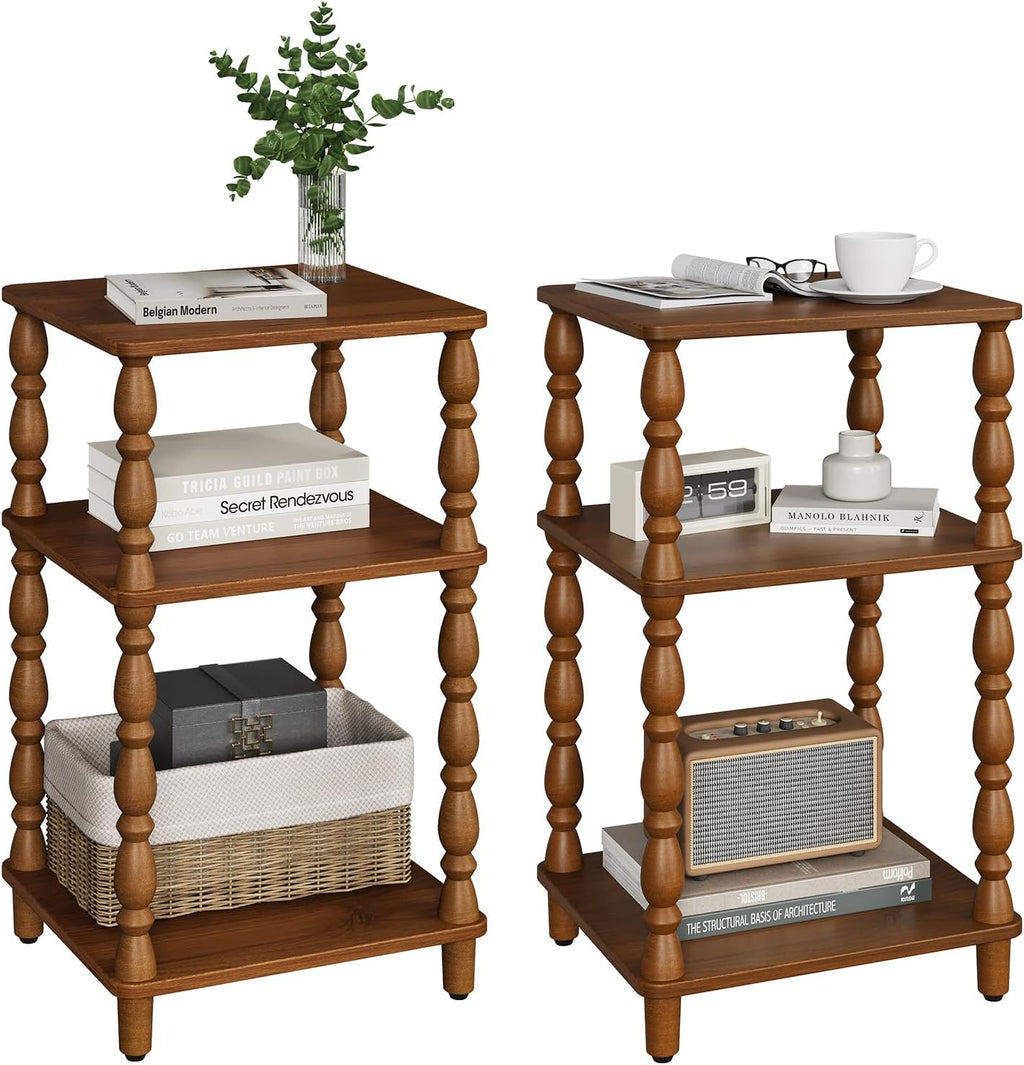 Yoobure Small Side Table - Walnut End Tables Living Room with Spindle Legs