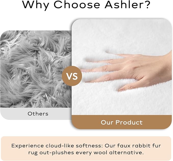 Ashler Faux Fur Rug, Upgraded Soft Faux Rabbit Fur White Area Rugs, 2 x 3 Feet - Image 4
