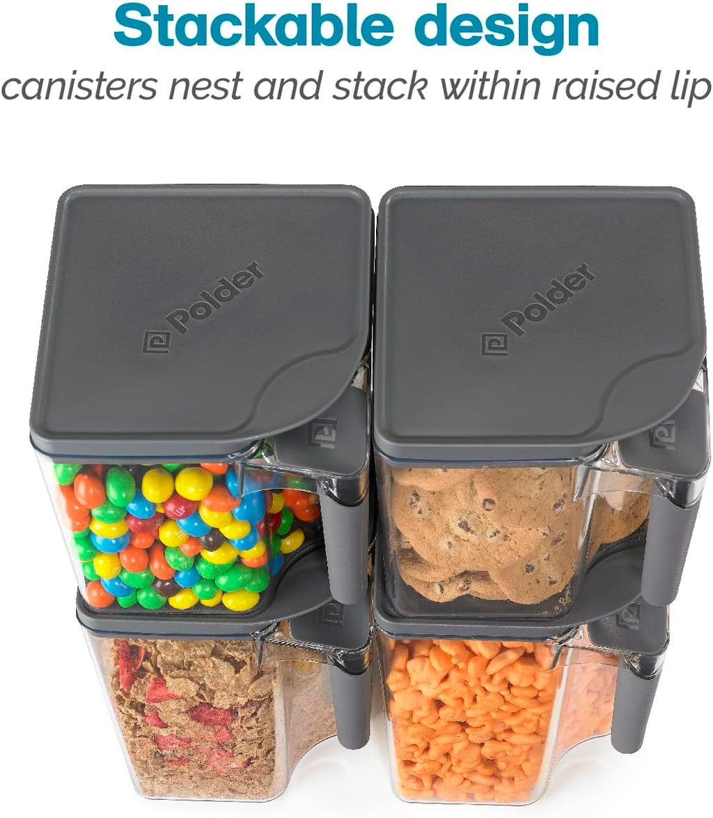 Polder Handle-It Canister, BPA-Free Plastic, Stackable Kitchen Storage Container, Air-Tight Food Storage Solution for Pantry, Counter, and Refrigerator Organization, 2.75-Quart
