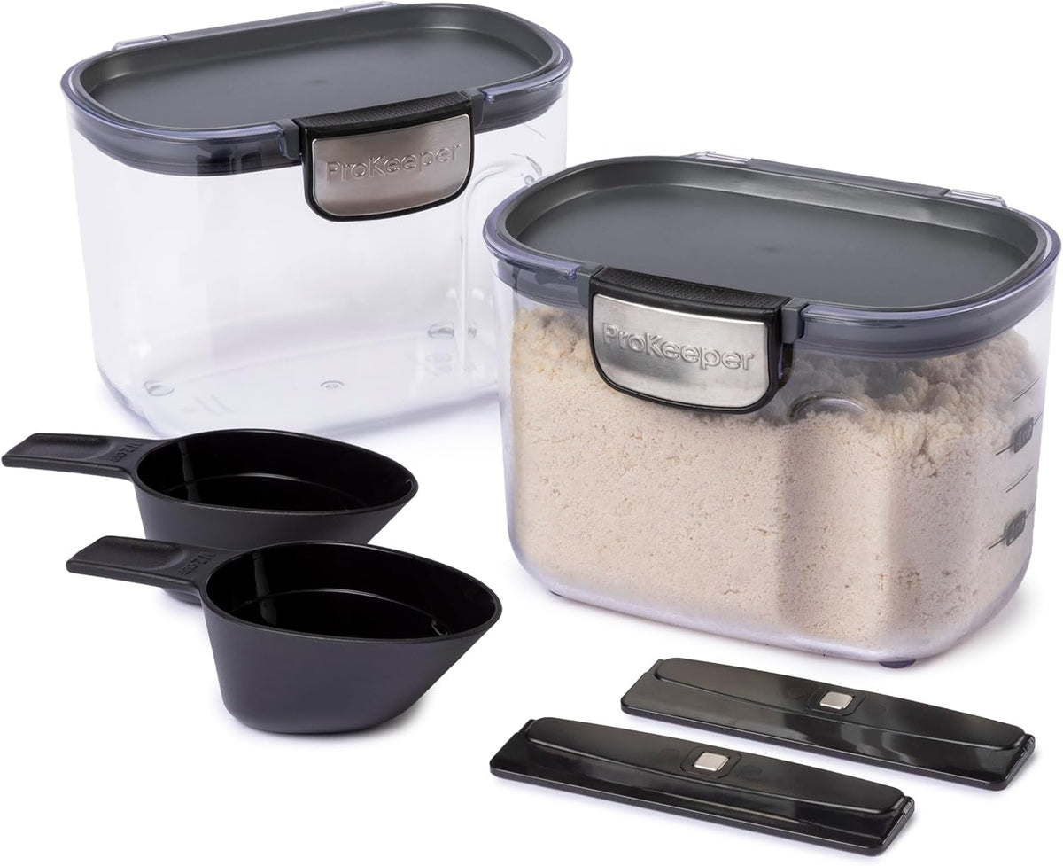 Progressive International ProKeeper+ Clear Plastic Airtight Food Baker's Kitchen Storage Organization Container Canister Set with Magnetic Accessories, 2- Piece Set (Pasta 2.4-Quart)