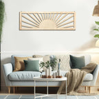 Burbell Horizontal Sun Wall Art, Boho Wooden Room Decor, 35"x12" Dark Brown
