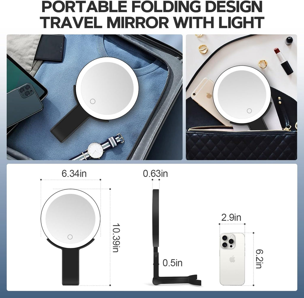 MIYADIVA Lighted Makeup Mirror, 30X Magnifying Mirror with Light, Hanging and Handheld Mirror with Handle,Black