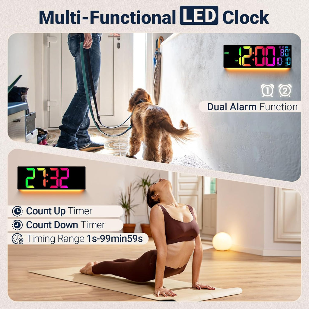 16.5" Large Digital Wall Clock RGB LED Display for Classroom with Remote